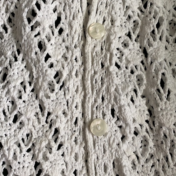 Crochet Button Down White Short Sleeve Top Boho - Picture 4 of 6